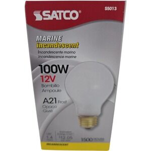 Satco S5013 Marine Incandescent 100W 12V A21 Frost Bulb Brass Base